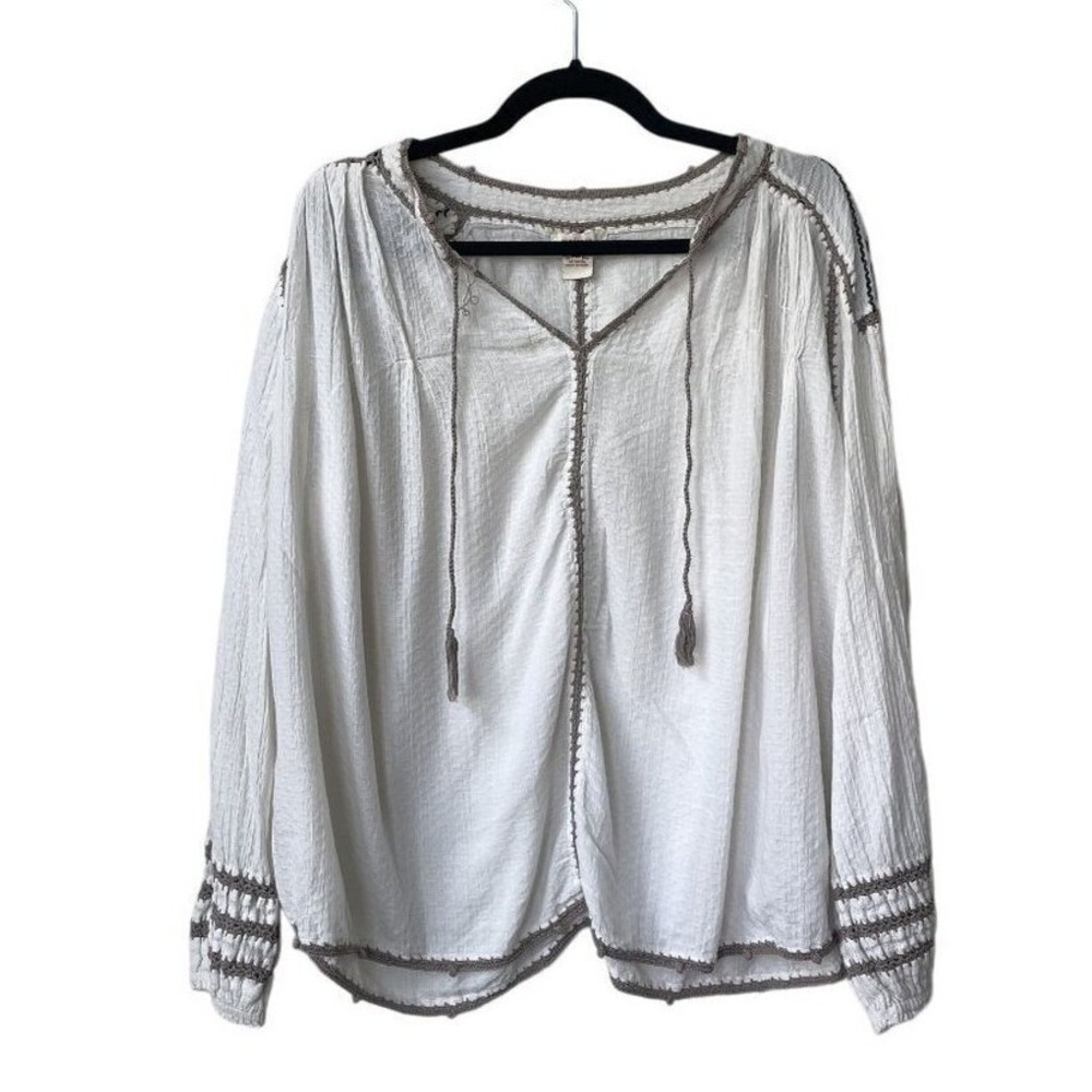 Sundance Embroidered Boho Top Size M Petite Cotton‎ Long Sleeve Peasant India